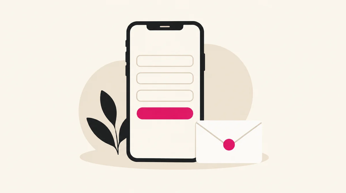 入力欄とボタンが並んだスマートフォンと、封筒のイラスト