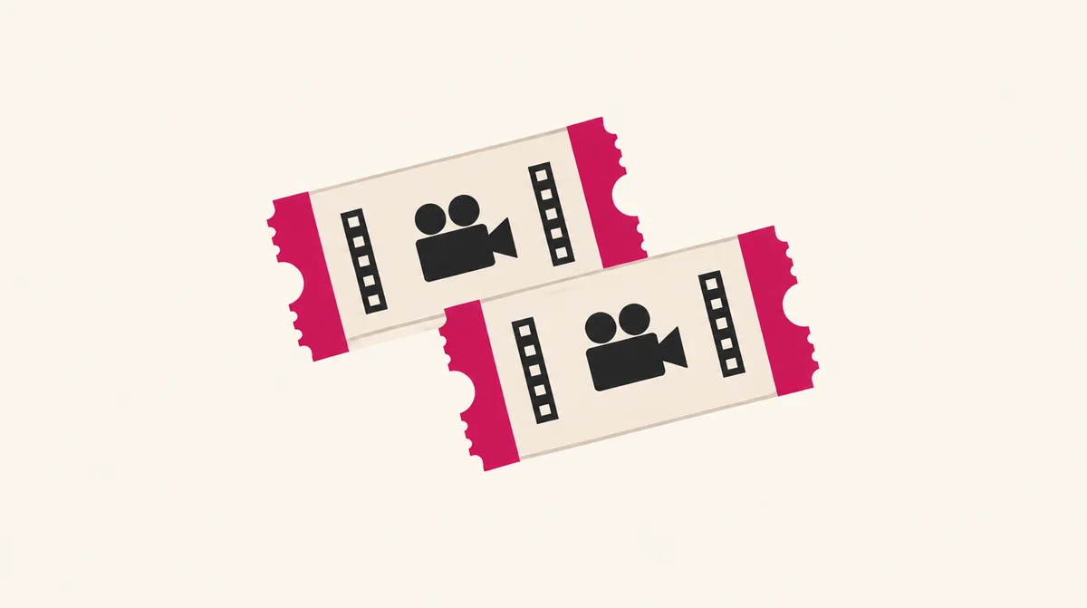同じ映画チケットが2枚、並んで少し重なっているイラスト